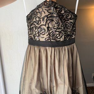Formal black and gold dress with mesh